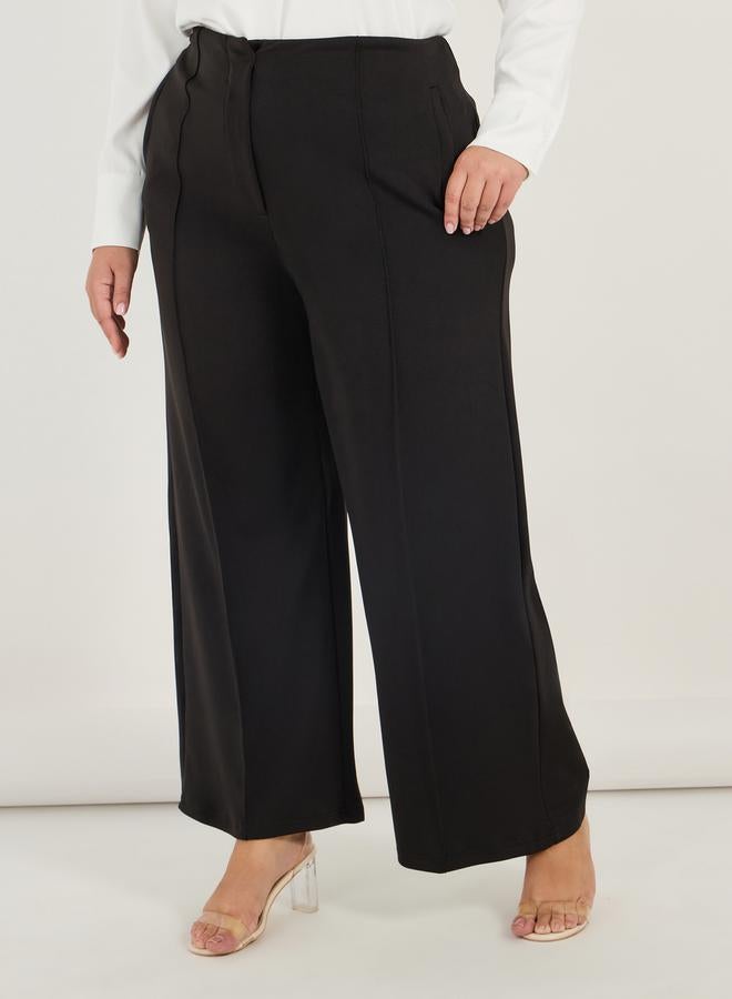 Styli Plus Size Solid Wide Leg Pants with Pintuck Detail  - Image 2