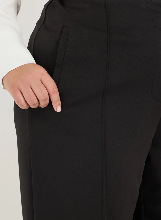 Styli Plus Size Solid Wide Leg Pants with Pintuck Detail