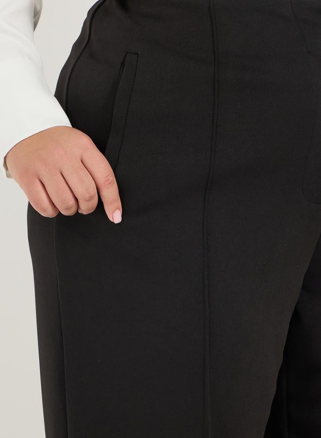 Styli Plus Size Solid Wide Leg Pants with Pintuck Detail  - Image 3