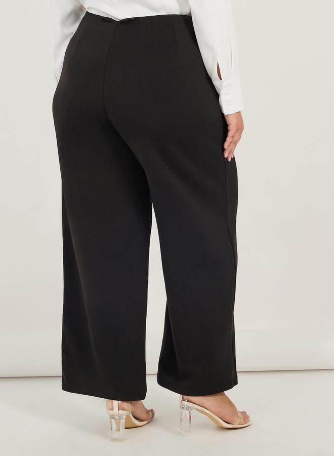 Styli Plus Size Solid Wide Leg Pants with Pintuck Detail  - Image 4