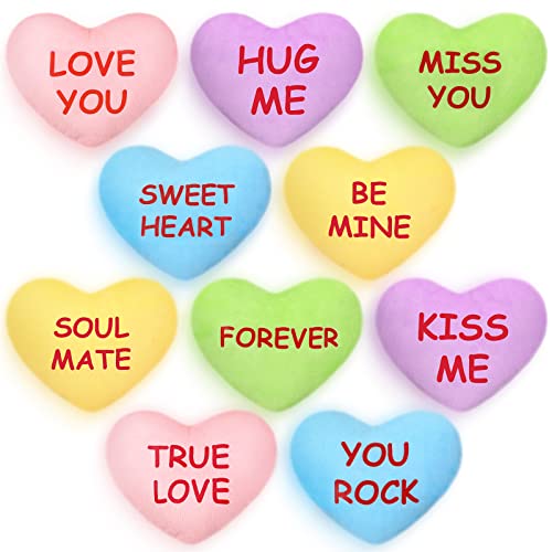 Hanaive 10 Pcs Valentines Day Hearts Plush Stuffed Toys Candy Plush Conversation Hearts Decor 6 Inch Valentines Small Pillows Fabric Throw Cushion Toys for Wedding Holiday Party Favors Romantic - Image 1
