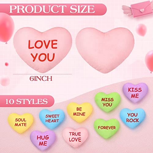 Hanaive 10 Pcs Valentines Day Hearts Plush Stuffed Toys Candy Plush Conversation Hearts Decor 6 Inch Valentines Small Pillows Fabric Throw Cushion Toys for Wedding Holiday Party Favors Romantic - Image 5