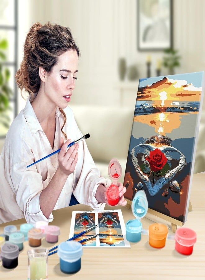 JOOZ Paint by Numbers Kit for Adults with Frame, Beach Sunset Paint by Number with Easel, DIY Beach Rose Acrylic Paint by Number, Easy Adult Paint by Number Kits on Canvas for Wall Decor 8 x 12 Inch - Image 4