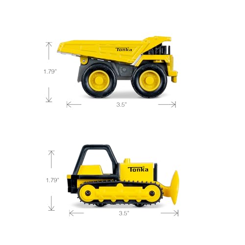 Basic Fun Mini Classics Tonka 2-Pack (Metal Movers Dump Truck and Bulldozer with 3 Traffic Cones and Barrier Fence) - Image 3