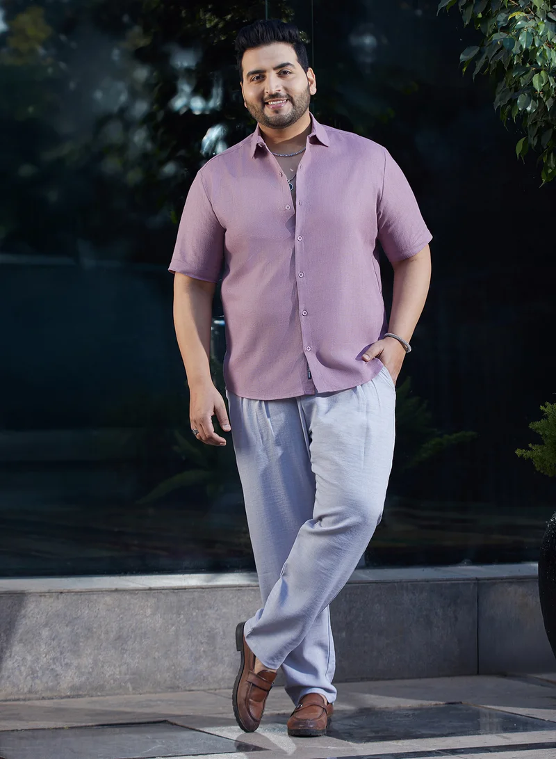 Instafab Plus  Instafab Plus Men's Lavender Solid Cotton Shirt For Casual Wear | Spread Collar | Short Regular Sleeves | Button Closure | Plus Size Shirt Crafted With Comfort Fit For Everyday Wear for Men | Best Price UAE