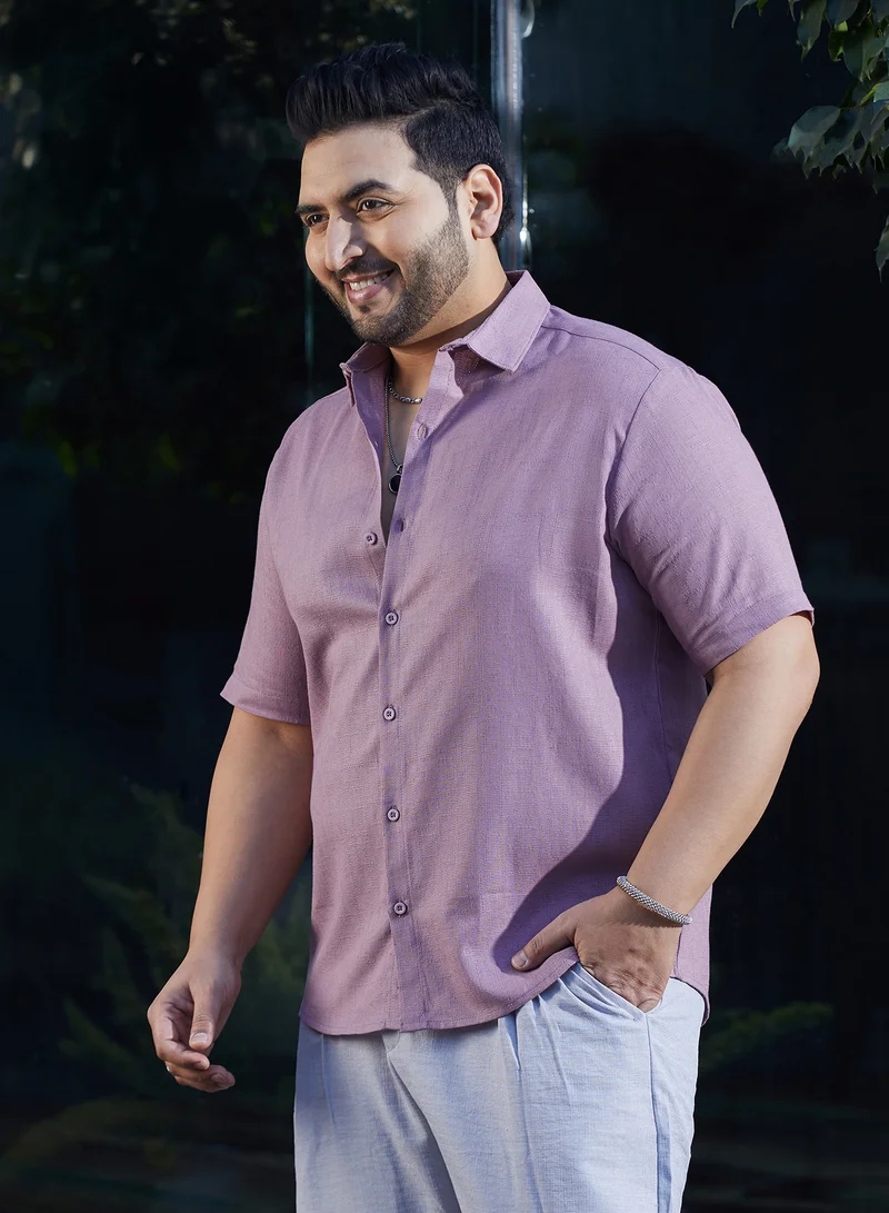 Instafab Plus  Instafab Plus Men's Lavender Solid Cotton Shirt For Casual Wear | Spread Collar | Short Regular Sleeves | Button Closure | Plus Size Shirt Crafted With Comfort Fit For Everyday Wear for Men | Best Price UAE