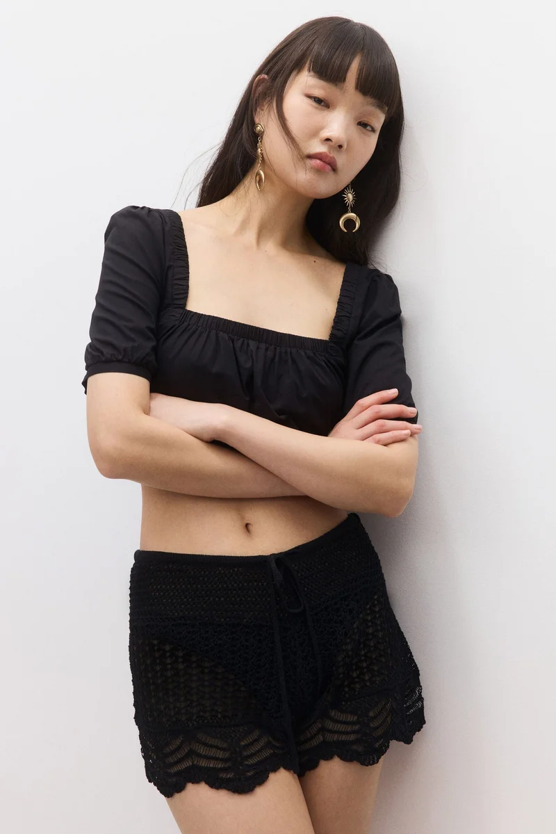 اتش اند ام بلوزة قطنية برباط