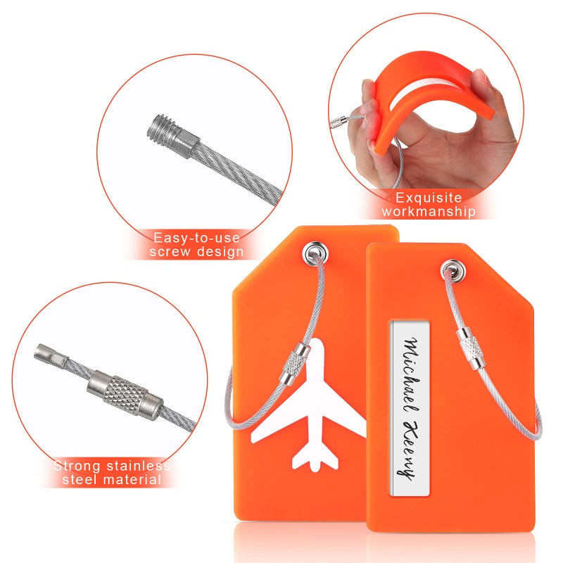 Zonon 8 Pieces Luggage Tags Silicone Luggage Suitcases Tags for Travel Luggage Bag Name Tags includes Name Cards with Partial Privacy Cover and Stainless Steel Loops for Secure Fastening(Orange)  - Image 3