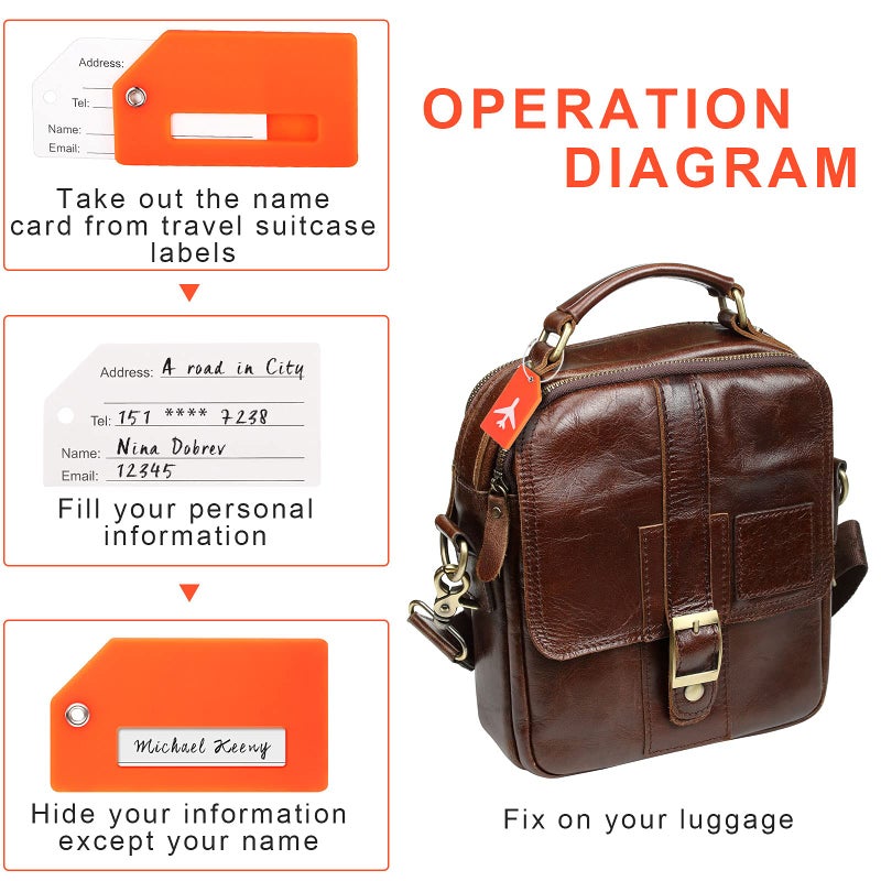 Zonon 8 Pieces Luggage Tags Silicone Luggage Suitcases Tags for Travel Luggage Bag Name Tags includes Name Cards with Partial Privacy Cover and Stainless Steel Loops for Secure Fastening(Orange)  - Image 4
