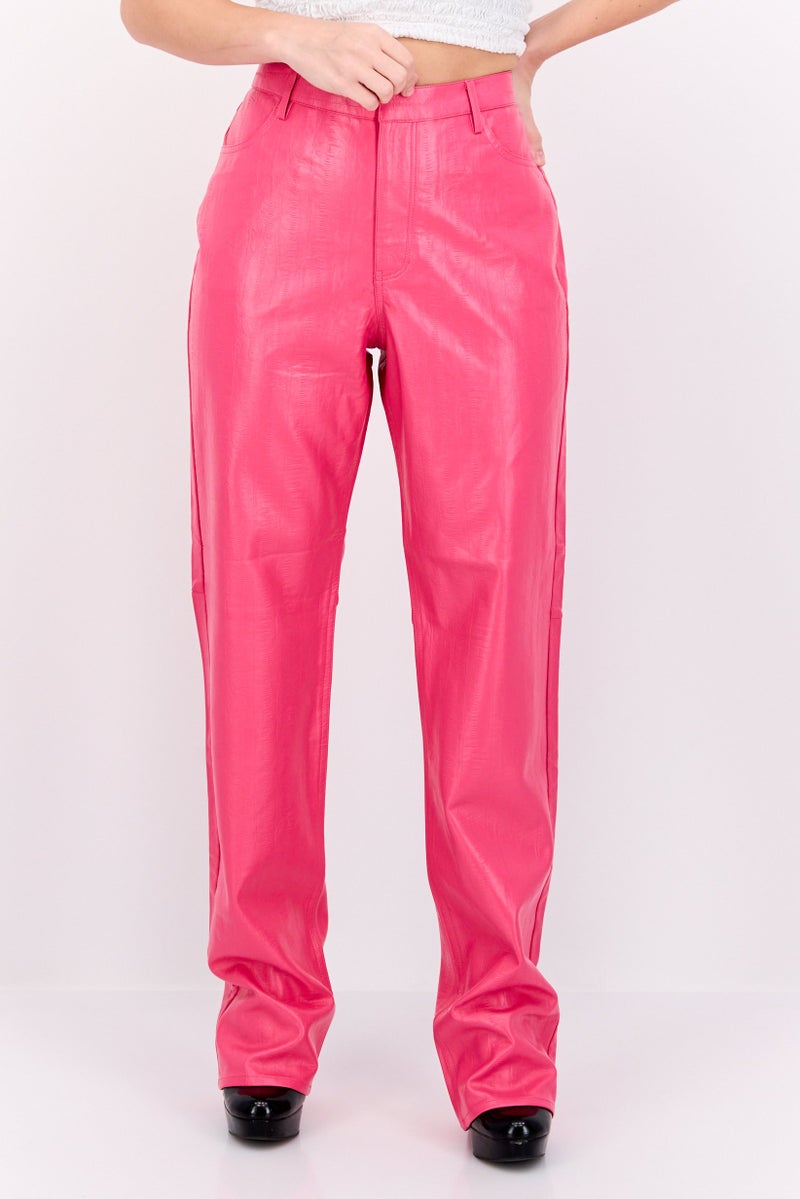 Envii Women Regular Fit Wide Leg Plain Pants, Hot Pink - Image 1