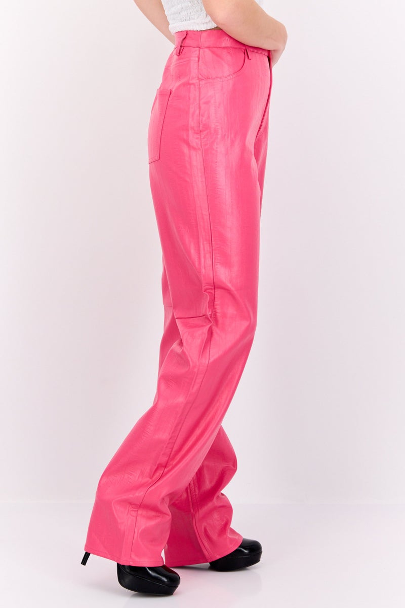 Envii Women Regular Fit Wide Leg Plain Pants, Hot Pink - Image 2