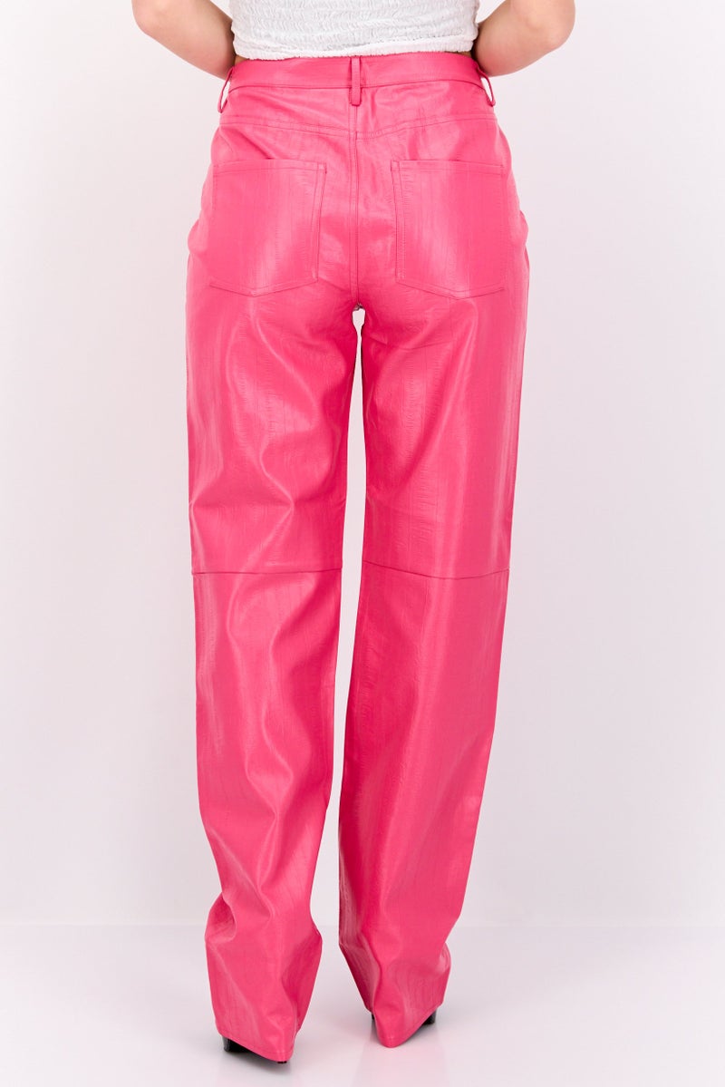 Envii Women Regular Fit Wide Leg Plain Pants, Hot Pink - Image 4