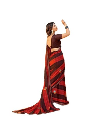 Georgette red And Brown Beautiful Printed Saree With Unstitched Blouse - pzsku/Z924C299FC5AD013DA40CZ/45/1746225597/285bf408-e258-41bf-87b7-db3250e1dd42