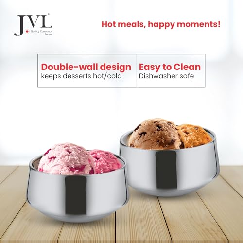 JVL Classicware Double Wall Stainless Steel Dessert Bowls Set of 2 (200 ml Each), Mirror Finish Insulated Serving Bowl for Hot & Cold Desserts, Ice Cream, Gulab Jamun, Halwa, Kheer - Image 4