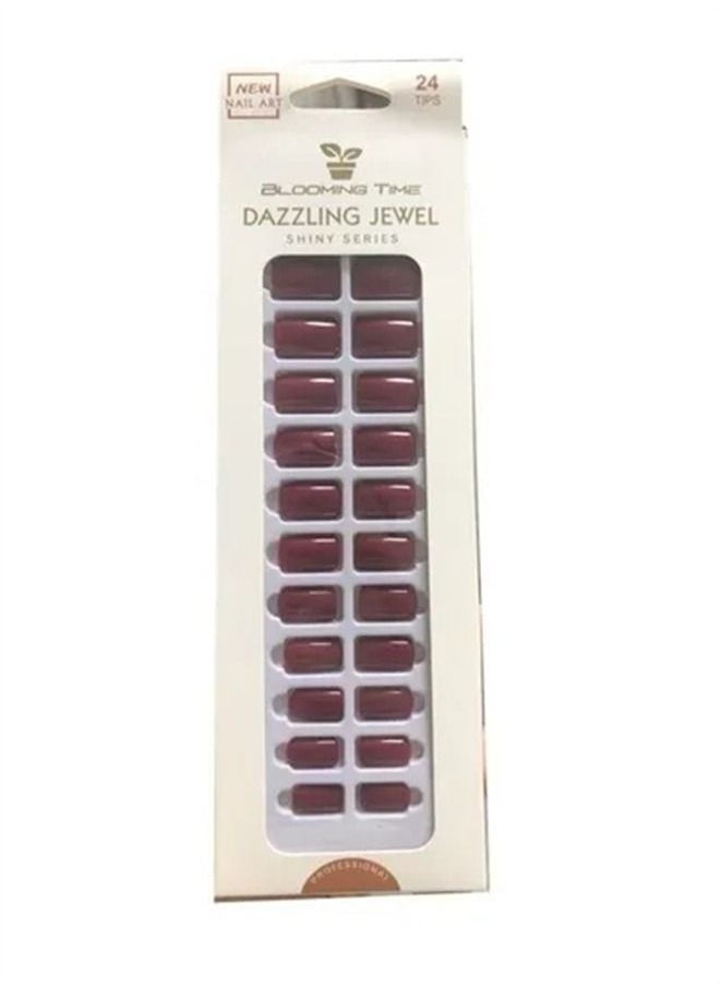 BLOOMING TIME 24-Piece Full Cover Press On Fake Nail Tips Wine Red  - Image 1