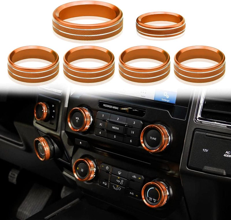 Bentolin Knob Cover for F150 AC Climate Control Switch/Trailer/4WD/VOL/Tune Button Interior Center Console Trim Accessories Compatible with Ford F150 XLT 2016 2017 2018 2019 (Orange 6 Pcs) - Image 1