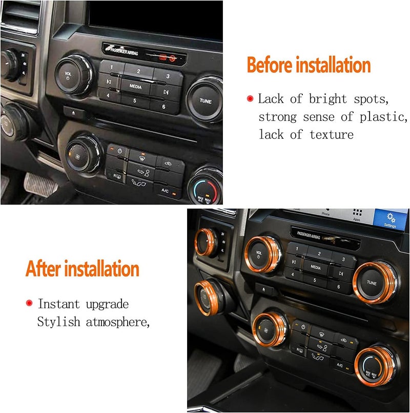 Bentolin Knob Cover for F150 AC Climate Control Switch/Trailer/4WD/VOL/Tune Button Interior Center Console Trim Accessories Compatible with Ford F150 XLT 2016 2017 2018 2019 (Orange 6 Pcs) - Image 4