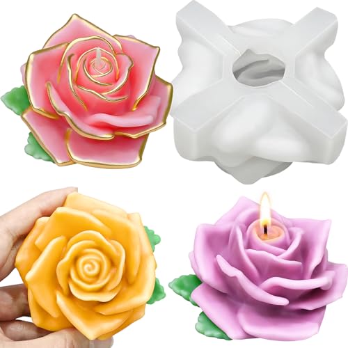 ZQYSING Large Rose Candle Molds, Rose Molds for Candles, 3D Flower Silicone Mold for Soap Wax Plaster Epoxy Resin Casting Clay Home Décor Handmade Gift - Image 1