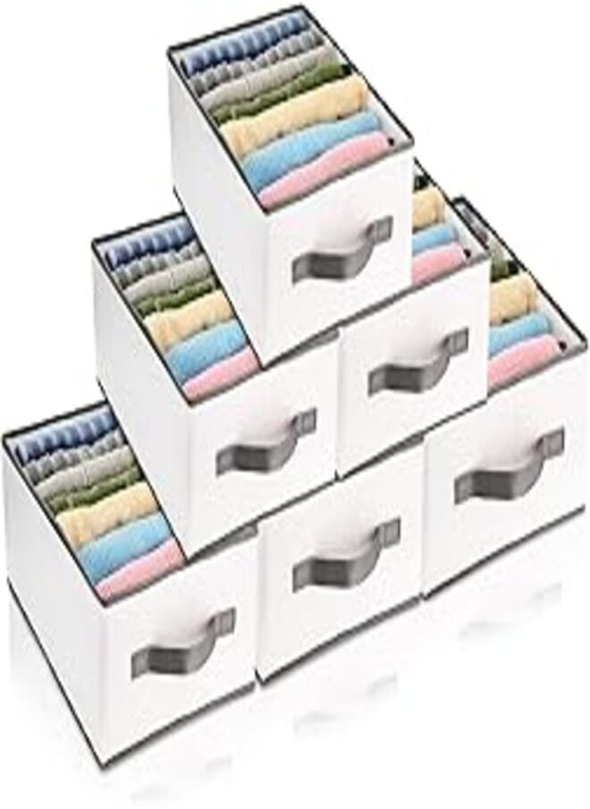 Fumete Fumete 6 Pcs Foldable Wardrobe Clothes Organizer Plastic Hard PP Plate Jeans Organizer for Closet with Handle Drawer Organizers for Clothing Pants Coats Underwear (L 7 Grids) 