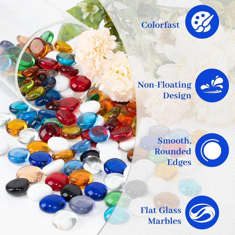 Foncomy Mixed Color Flat Glass Marbles, 0.97 lb Vase Filler Pebbles Gems, Decorative Glass Beads for Vases, Table Scatter, Crafts, Floral, Mancala Stones, Centerpieces, Aquarium Rocks for Fish Tank - Image 3