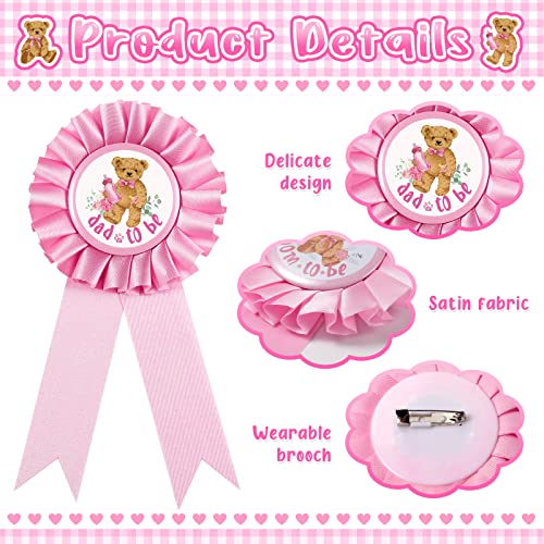 Tiamon Bear Theme Mom to Be Sash Baby Shower Dad to Be Pin and Flower Crown Headband for Gender Reveals Party Baby Shower Party Favors Decorations for Boys and Girls Pregnancy Props Keepsake (Pink) - Image 5
