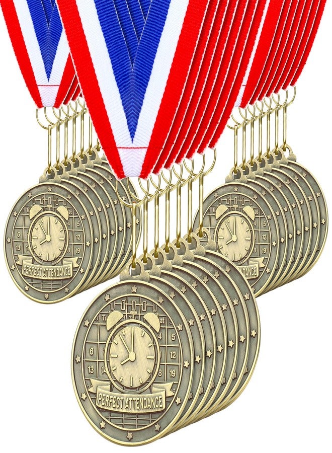 Quelay 100 Pcs Award Medals Bulk 2 Inch Gold Winner Medals with Neck Ribbons for Sports Tournaments Competitions Party Favors(Perfect Attendance) - Image 1