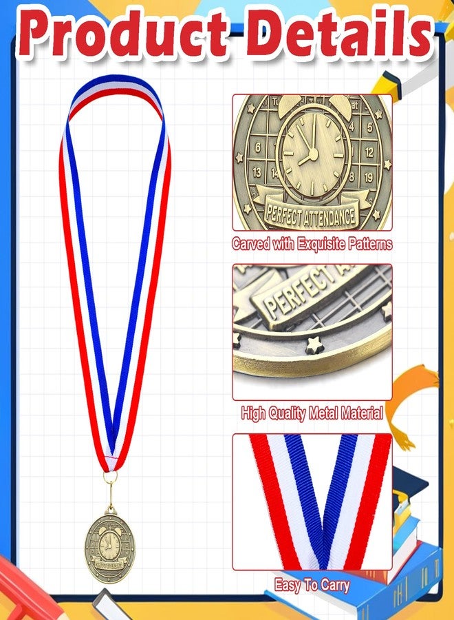 Quelay 100 Pcs Award Medals Bulk 2 Inch Gold Winner Medals with Neck Ribbons for Sports Tournaments Competitions Party Favors(Perfect Attendance) - Image 3
