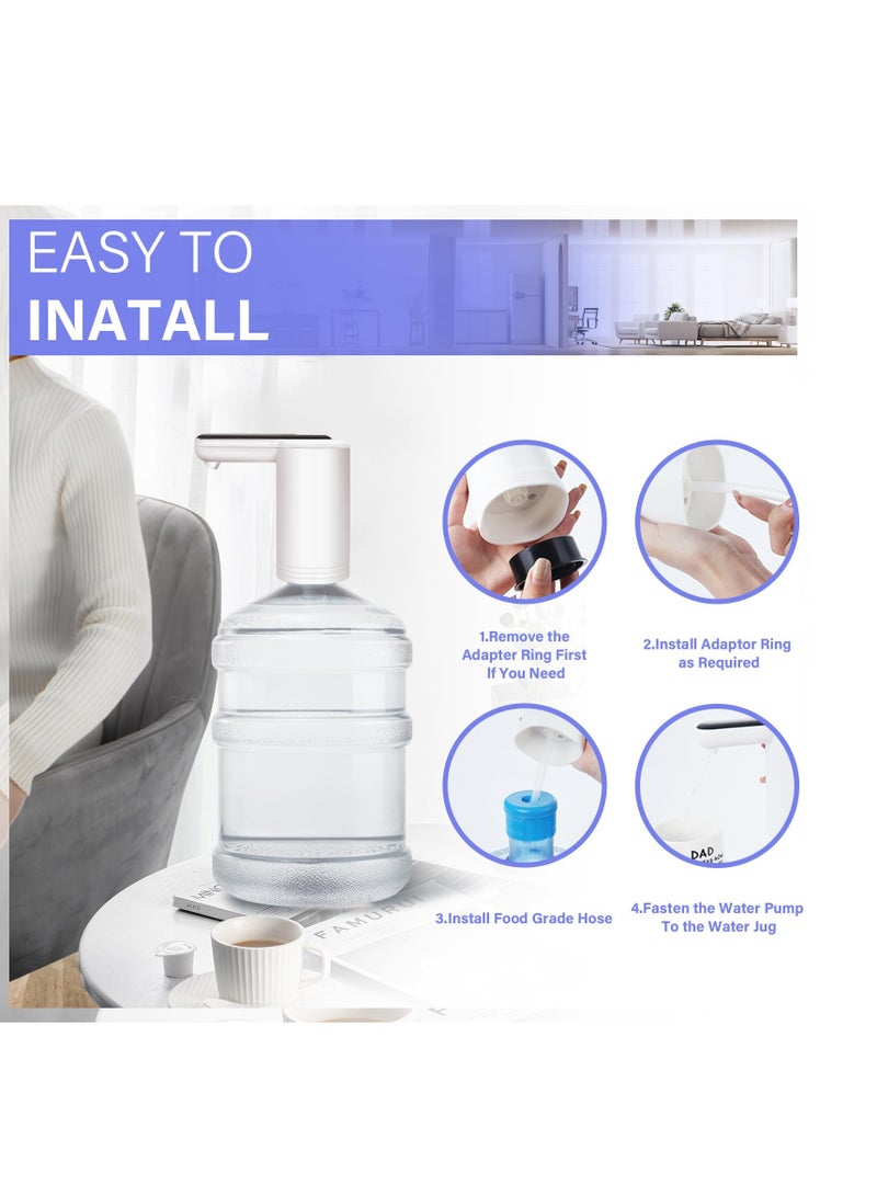 SYOSI مضخة مياه كهربائية، موزع مياه لزجاجة سعة 5 جالون، مضخة مياه كهربائية محمولة للشرب، مضخة مياه أسرع بمحركين عالميين، موزع جالون مياه كهربائي صامت بالأبيض - Image 4