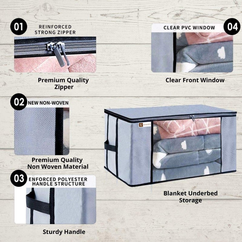 Unicrafts Rectangular Underbed Blanket Storage Bag for Wardrobe Organizer Blanket Cover with a large Transparent Window and Side Handles Pack of 2 Pieces Grey Standard size - Image 5