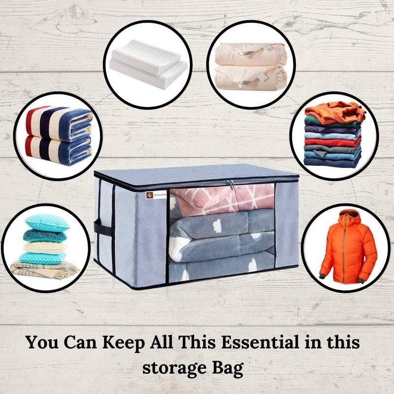 Unicrafts Rectangular Underbed Blanket Storage Bag for Wardrobe Organizer Blanket Cover with a large Transparent Window and Side Handles Pack of 2 Pieces Grey Standard size - Image 4