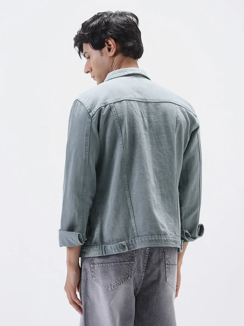 Urbano Fashion  Urbano Fashion Men's Light Grey Solid Regular Fit Washed Full Sleeve Denim Jacket for Men | Best Price UAE
