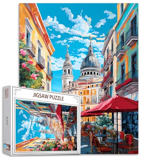 Tucocoo Jigsaw Puzzles 1000 Pieces for AdultsSpain Madrid Landscape PuzzleChallenging Puzzle Perfect for Game NightsDIY Home Wall DecorStreet Scenery Art Puzzles Colorful City View 27 x 20 - Image 1