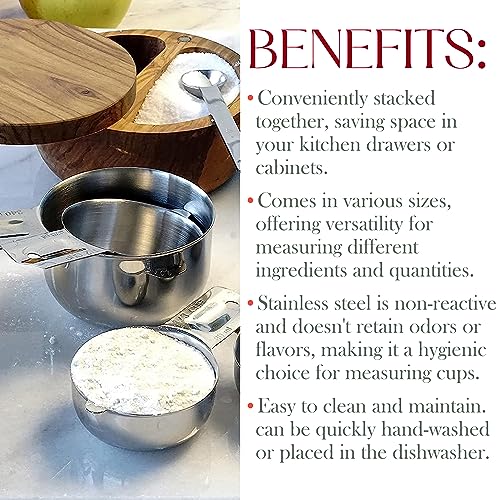 Bellemain One-Piece Stainless Steel Measuring Cups Set of 6 – Nesting Metal Measuring Cups for Kitchen – Dry & Liquid Measurements (ML & OZ), Rust-Resistant, Dishwasher Safe, Ergonomic Design - Image 3