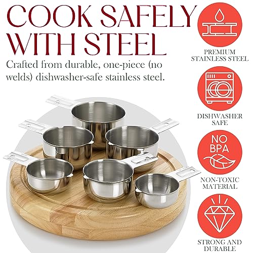 Bellemain One-Piece Stainless Steel Measuring Cups Set of 6 – Nesting Metal Measuring Cups for Kitchen – Dry & Liquid Measurements (ML & OZ), Rust-Resistant, Dishwasher Safe, Ergonomic Design - Image 4