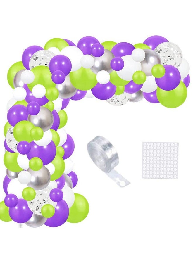 لوديو ليموني أخضر بويبل أبيض فضي بالون جارلاند قوس عدة 127 قطعة بالونات خضراء ليمونية أرجوانية بالونات بيضاء أرجوانية بالونات فضية معدنية لعيد الميلاد والذكرى السنوية وديكورات التخرج - Image 1
