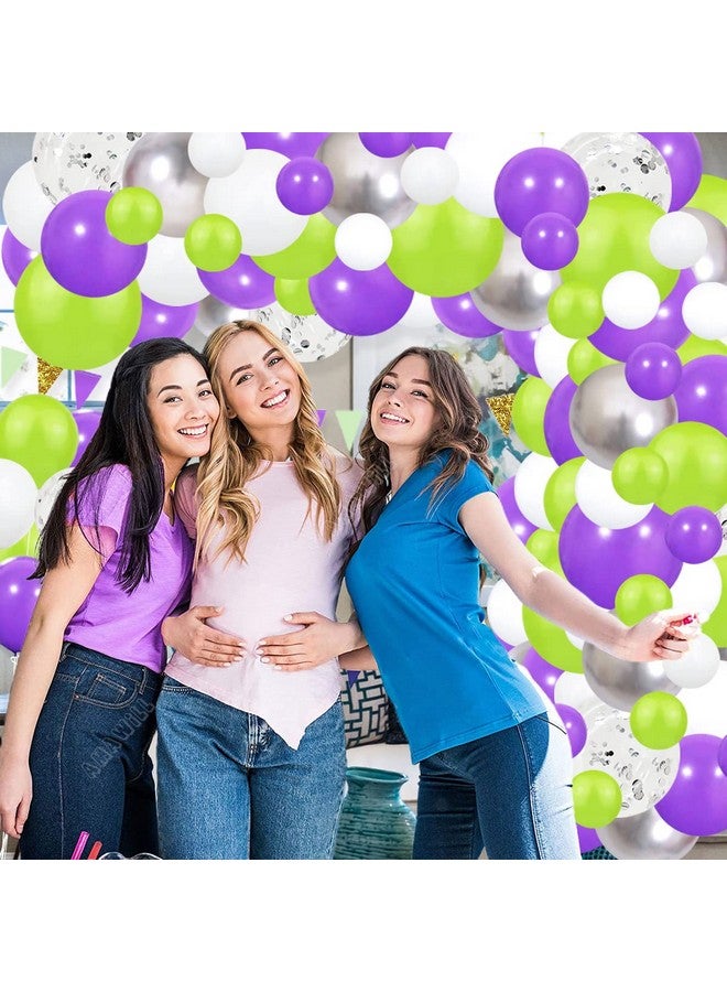 لوديو ليموني أخضر بويبل أبيض فضي بالون جارلاند قوس عدة 127 قطعة بالونات خضراء ليمونية أرجوانية بالونات بيضاء أرجوانية بالونات فضية معدنية لعيد الميلاد والذكرى السنوية وديكورات التخرج - Image 4