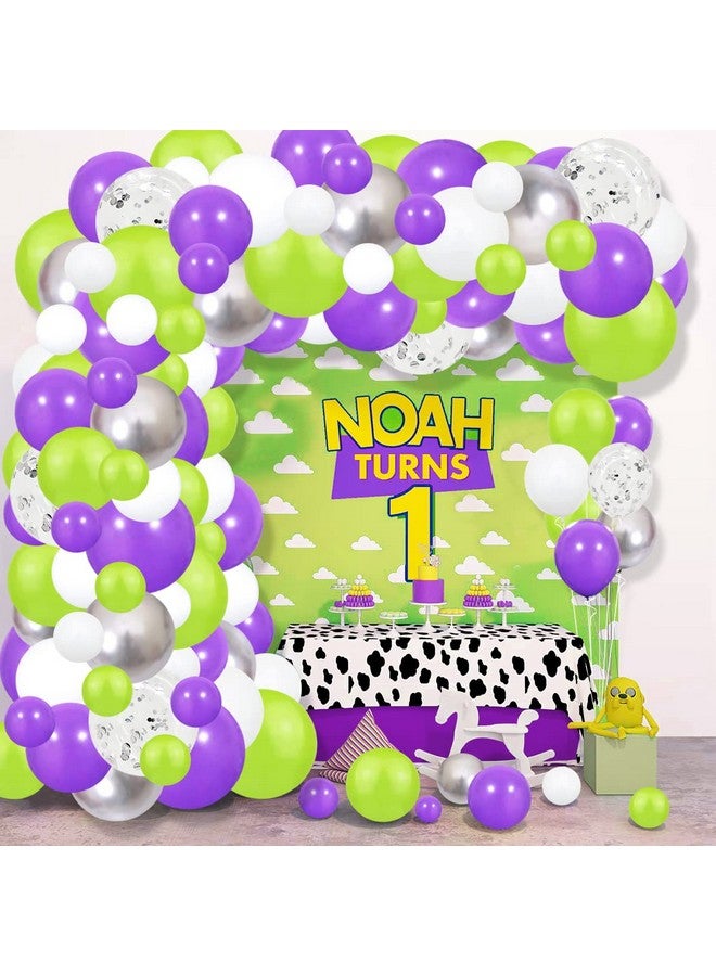 لوديو ليموني أخضر بويبل أبيض فضي بالون جارلاند قوس عدة 127 قطعة بالونات خضراء ليمونية أرجوانية بالونات بيضاء أرجوانية بالونات فضية معدنية لعيد الميلاد والذكرى السنوية وديكورات التخرج - Image 5