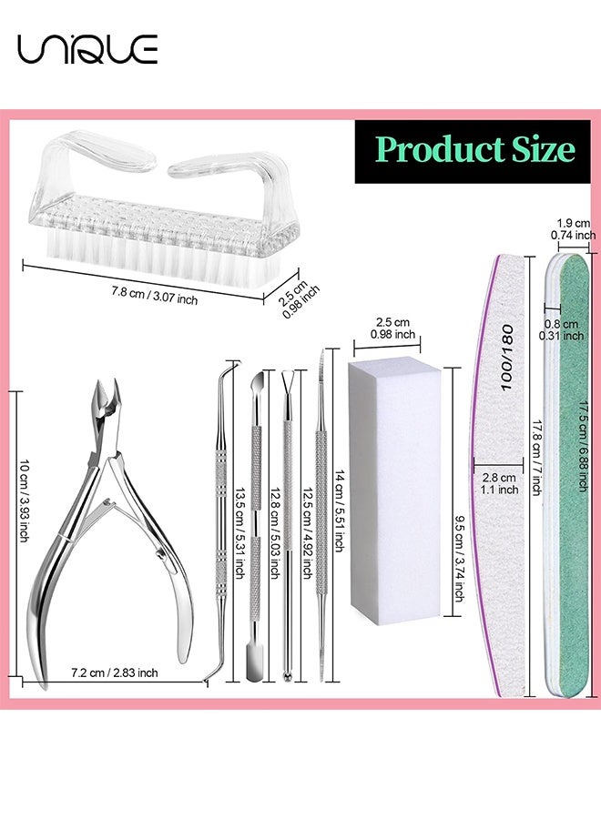 Unique 12Pcs Manicure Kit, Nail Files 100/180, Cuticle Nippers, Nail Buffer Block, Cuticle Pusher, Cuticle Peeler, Ingrown Toenail Tool, Toenail File, Nail Care Kit, Nail Tools for Manicure, White - Image 2