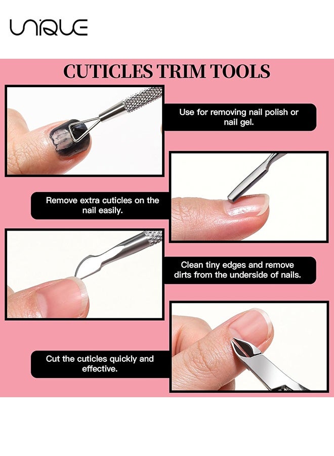 Unique 12Pcs Manicure Kit, Nail Files 100/180, Cuticle Nippers, Nail Buffer Block, Cuticle Pusher, Cuticle Peeler, Ingrown Toenail Tool, Toenail File, Nail Care Kit, Nail Tools for Manicure, White - Image 5