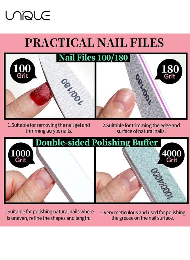 Unique 12Pcs Manicure Kit, Nail Files 100/180, Cuticle Nippers, Nail Buffer Block, Cuticle Pusher, Cuticle Peeler, Ingrown Toenail Tool, Toenail File, Nail Care Kit, Nail Tools for Manicure, White - Image 3