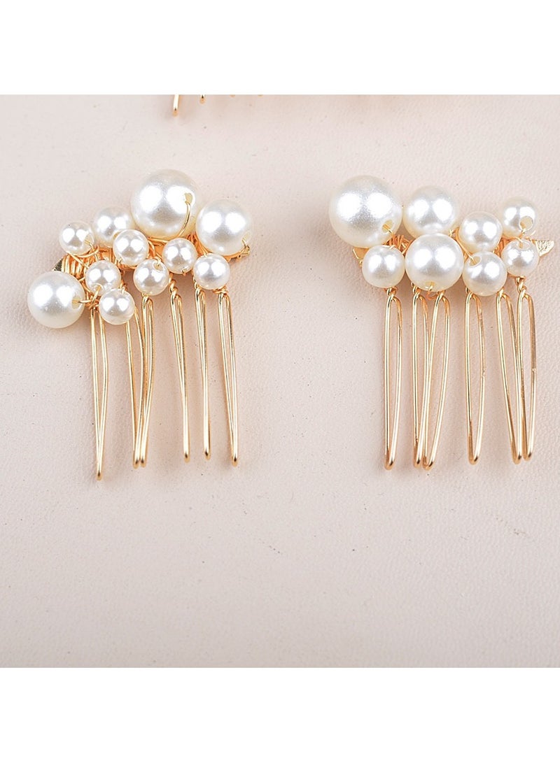 Vintage Baroque Big Pearl Hair Fork Bridal Hairpin Hair Comb Hair Plug European Style Design Wedding Headwear Hair Accessories Set,3 hairpins +2 hairpins,Gold - Image 4