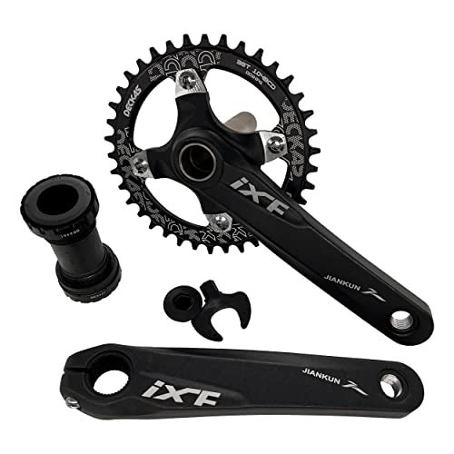DECKAS 170mm Crankset, 104BCD 32T 34T 36T 38T Round Single Speed Narrow Wide Tooth Chainring and Crank Arm Set for MTB BMX Road Bicycle (Black 38T) - Image 1