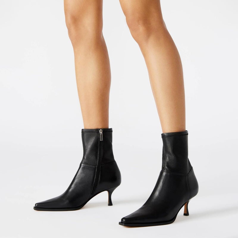 Atsroel Black Fall Booties Side Zip Mid Calf Boots Pointed Toe Ankle Heel Dressy Boots For Woman - Image 2