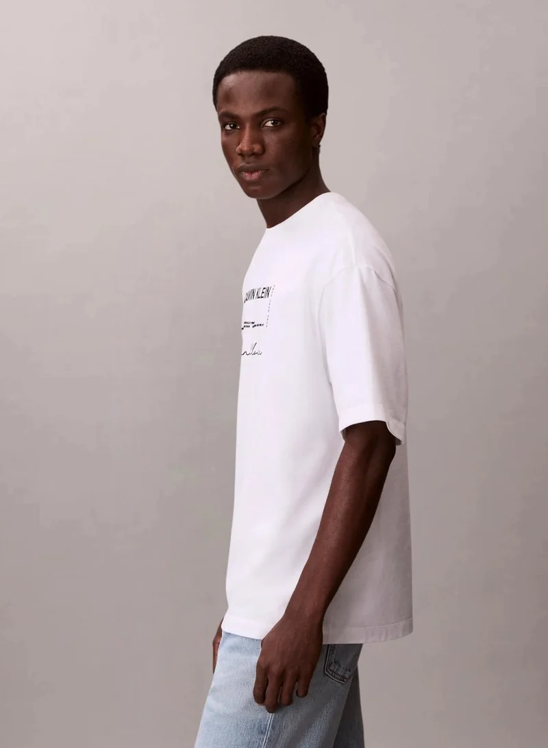 Calvin Klein Bright White Dual Logo Graphic Relaxed T-Shirt for Men | Best Price UAE