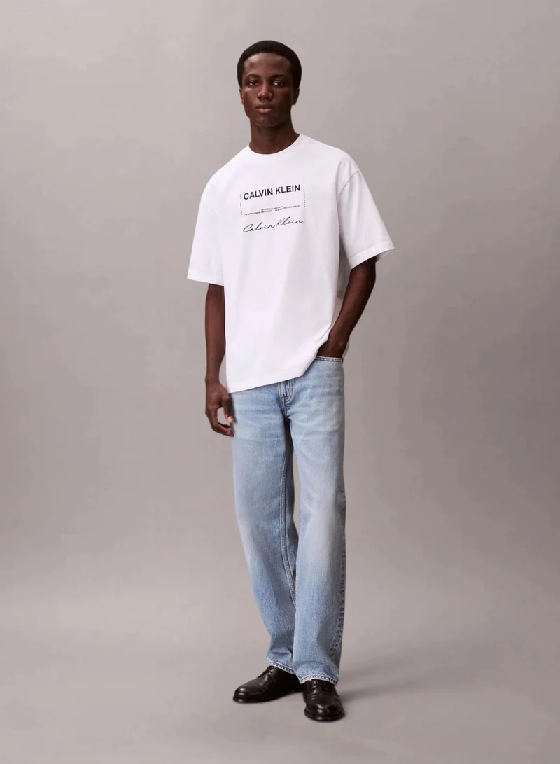 Calvin Klein Bright White Dual Logo Graphic Relaxed T-Shirt for Men | Best Price UAE