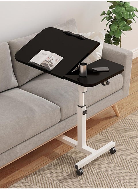 Bedside Table， Mobile Bedside Desk， Rolling Laptop Stand， Tilting Overbed Table with Wheels Height Adjustable Tray Table for Laptop Table， Sofa Side Table (Black)