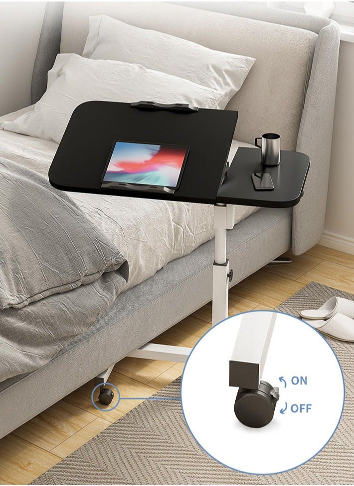 Bedside Table， Mobile Bedside Desk， Rolling Laptop Stand， Tilting Overbed Table with Wheels Height Adjustable Tray Table for Laptop Table， Sofa Side Table (Black)