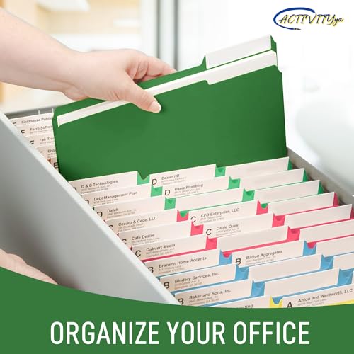 ACTIVITYYA Green File Folders, 1/3-Cut Tabs, Letter Size, 12-Pack – Durable Office Filing Folders for Documents, Papers, and Organization - Image 4