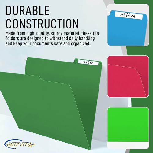 ACTIVITYYA Green File Folders, 1/3-Cut Tabs, Letter Size, 12-Pack – Durable Office Filing Folders for Documents, Papers, and Organization - Image 5