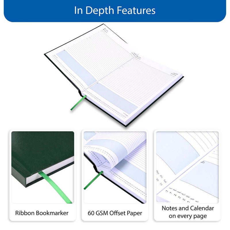FIS 2026 A4 Diary, 210x297mm Size, 1 Side Padded Vinyl Cover, 1 Day a Page Format, Arabic/English, 60gsm White Paper, Green Cover-FSDI42AEN26GR - Image 5
